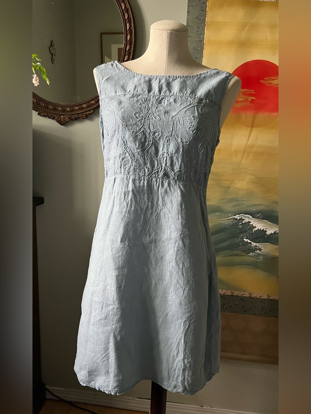 Sleeveless Embroidered Midi Dress in Light Blue